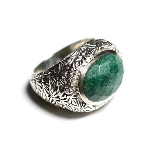 n114 - Bague Argent 925 et Pierre - Aventurine Ovale facetté 16x12mm