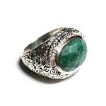 n114 - Bague Argent 925 et Pierre - Aventurine Ovale facetté 16x12mm 