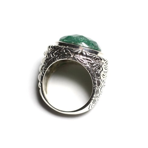 n114 - Bague Argent 925 et Pierre - Aventurine Ovale facetté 16x12mm
