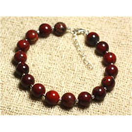 Bracciale Argento 925 e pietra semipreziosa - Diaspro Rosso Papavero 8mm 