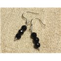 Boucles d'Oreilles Argent 925 - Onyx Noir perles rondes Facettées 6mm 