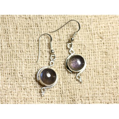 BO213 - Boucles d'Oreilles Argent 925 et Pierre - Labradorite Rond 10mm 