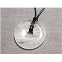 Collier Pendentif Pierre - Cristal de Roche Quartz Rond Cercle Donut Pi 40mm Blanc Transparent