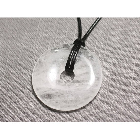 Collier Pendentif en Pierre - Cristal de Roche Quartz Donut Pi 40mm 