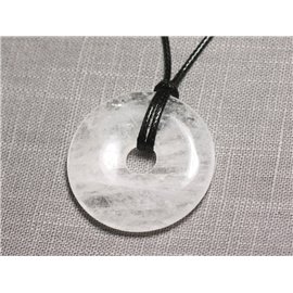 Collier Pendentif en Pierre - Cristal de Roche Quartz Donut Pi 40mm