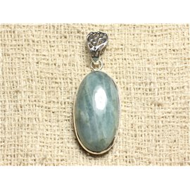 N33 - 925 Silver Pendant and Stone - Aquamarine Oval 29x16mm 