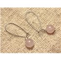 Boucles d'Oreilles Métal Argenté et Pierre - Quartz Rose 10mm