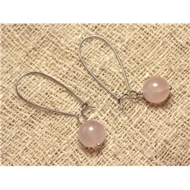 Pendientes De Piedra Y Metal Plateado - Cuarzo Rosa 10mm