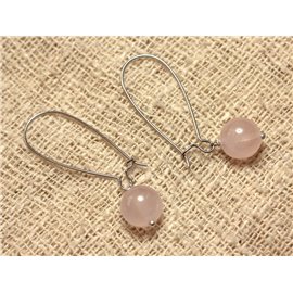 Silver Plated Metal and Stone Earrings - Rose Quartz 10mm