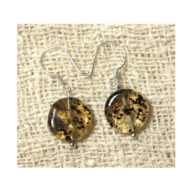 Boucles d'Oreilles Ambre Miel et Argent 925 Ambre Jaune