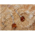 Boucles Argent 925 - Ambre Facettée 7mm Argent Orange / Bronze