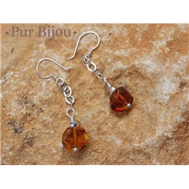 Pendientes de plata 925 - Ámbar facetado 7 mm Naranja Plata / Bronce