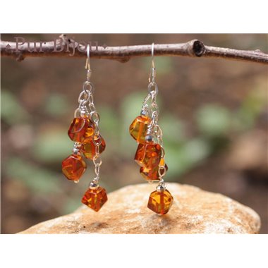 Boucles Argent 925 - Ambre Facettée 7mm Argent Orange / Bronze