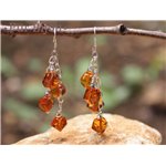 Boucles Argent 925 - Ambre Facettée 7mm Argent Orange / Bronze