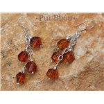 Boucles Argent 925 - Ambre Facettée 7mm Argent Orange / Bronze