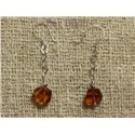 Boucles Argent 925 - Ambre Facettée 7mm Argent Orange / Bronze