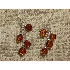Boucles Argent 925 - Ambre Facettée 7mm Argent Orange / Bronze