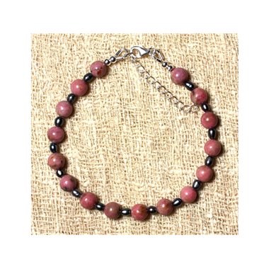 Bracelet en Rhodonite Perles de Culture et Argent 925 Perle Rose