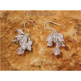 Boucles Argent 925 - Quartz Rose et Cristal de Roche