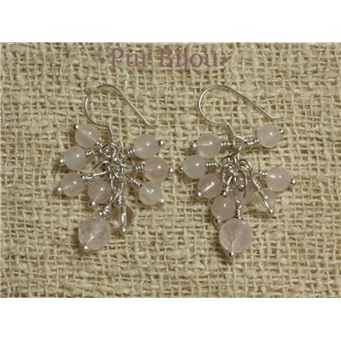 Boucles Argent 925 - Quartz Rose et Cristal de Roche