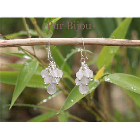 Boucles Argent 925 - Quartz Rose et Cristal de Roche