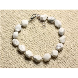 925 Silver Bracelet and Stone - Howlite Faceted Nuggets 8mm 