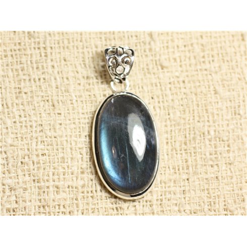 n2-5 - Pendentif Argent 925 et Pierre - Labradorite Ovale 28x16mm 