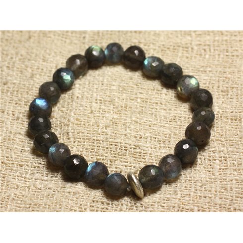 Bracelet Argent 925 et Labradorite Facettée 8-9mm