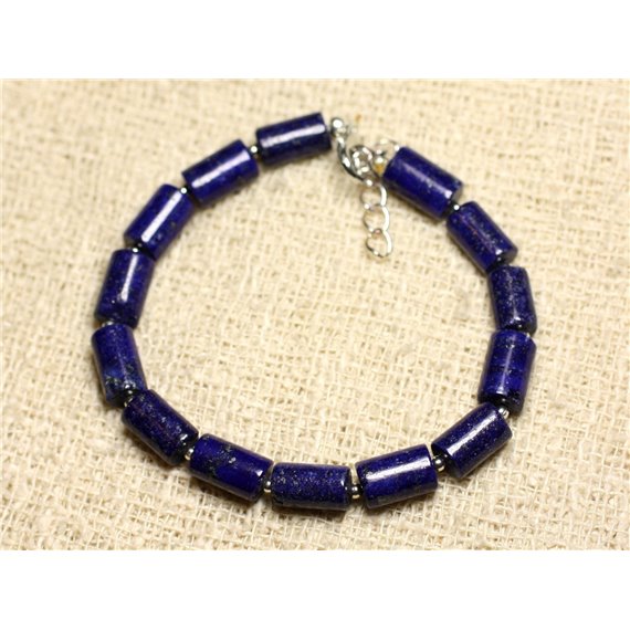 Bracelet Argent 925 et Pierre - Lapis Lazuli Tubes 10mm 