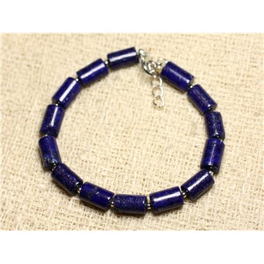 Bracelet Argent 925 et Pierre - Lapis Lazuli Tubes 10mm 