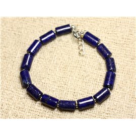 Armband Zilver 925 en Steen - Lapis Lazuli Tubes 10mm