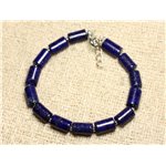 Bracelet Argent 925 et Pierre - Lapis Lazuli Tubes 10mm 