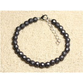 Bracciale Argento 925 e Pietra - Sfere Sfaccettate Ematite Matte 6mm 