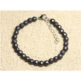 Bracelet Silver 925 and Stone - Hematite Faceted Balls Matte 6mm 