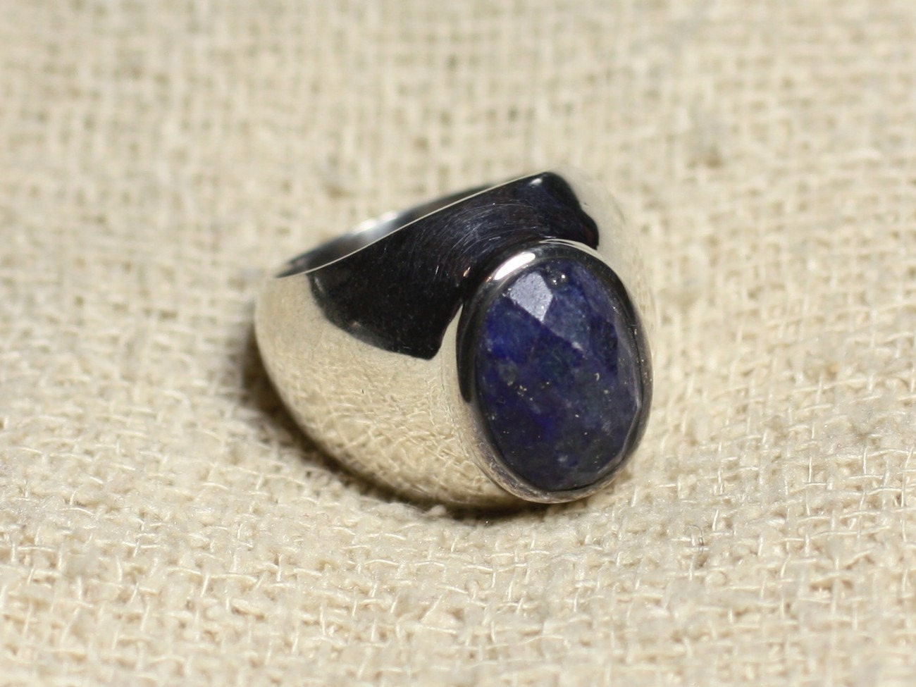 n116 - Bague Argent 925 et Pierre - Lapis Lazuli facetté Ovale 14x10mm 