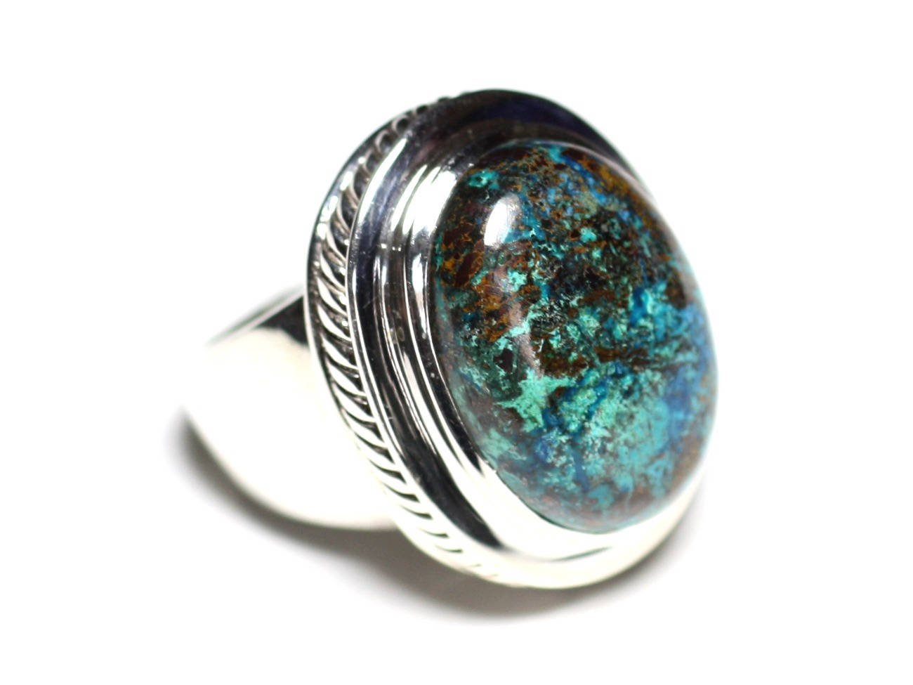 N1171 - Bague Argent 925 et Pierre - Azurite Ovale 20x15mm 