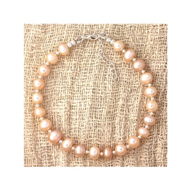 Bracelet argent 925 et perles de culture eau douce rose pastel 5-7mm