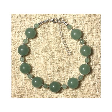 Bracelet en Aventurine Verte10 et 4 mm et Perles d'Argent 925