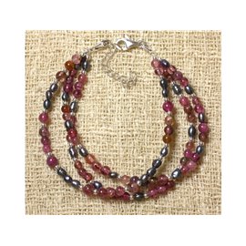Bracelet Tourmaline Rose - Perles de Culture Noires et Argent 925