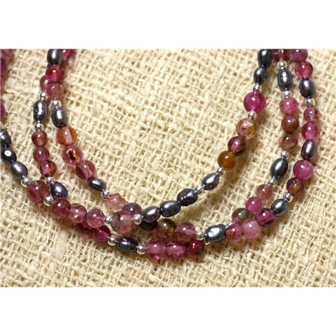Bracelet Tourmaline Rose - Perles de Culture Noires et Argent 925