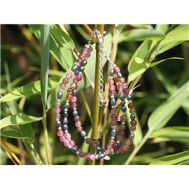 Bracelet Tourmaline Rose - Perles de Culture Noires et Argent 925