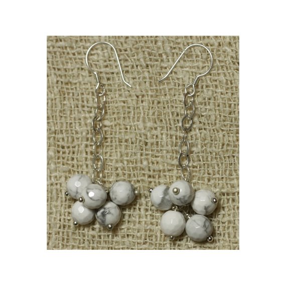 Boucles Argent 925 et Howlite Facettée