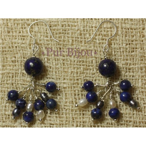Boucles Argent 925 - Lapis Lazuli et Perles de Culture