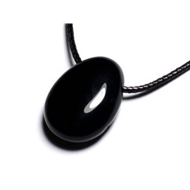 Collar con colgante de piedra semipreciosa - Gota de ónix negro 25 mm 