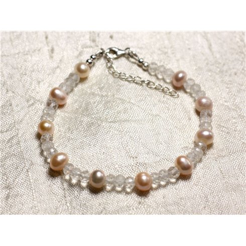 Bracelet Argent 925 Pierre Quartz et perles de culture roses 6-7mm 