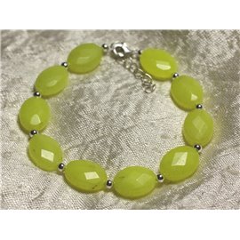 Bracelet 925 Silver and Stone - Yellow Jade Faceted Oval 14x10mm