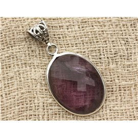 n11 - 925 Silver Pendant and Stone - Faceted Amethyst Oval 29x21mm 