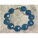 Bracelet Argent 925 et Pierre - Jade Bleue Palets Facettés 14mm