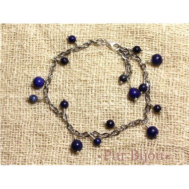 Bracelet Pierre Semi Précieuse - Lapis Lazuli - Acier et Argent 925 