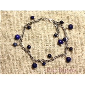 Bracelet Pierre Semi Précieuse - Lapis Lazuli - Acier et Argent 925 